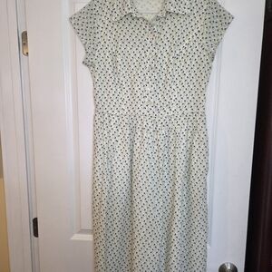 Eshakti Heart Cream & Blue Collared 100% Cotton Dress Sz L/12 Preloved